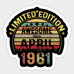 Vintage Born in April 1961 63 Years Old 63rd Birthday Gift Men Women Sticker